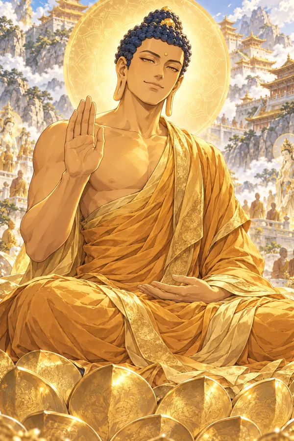 The Buddha seated in golden light