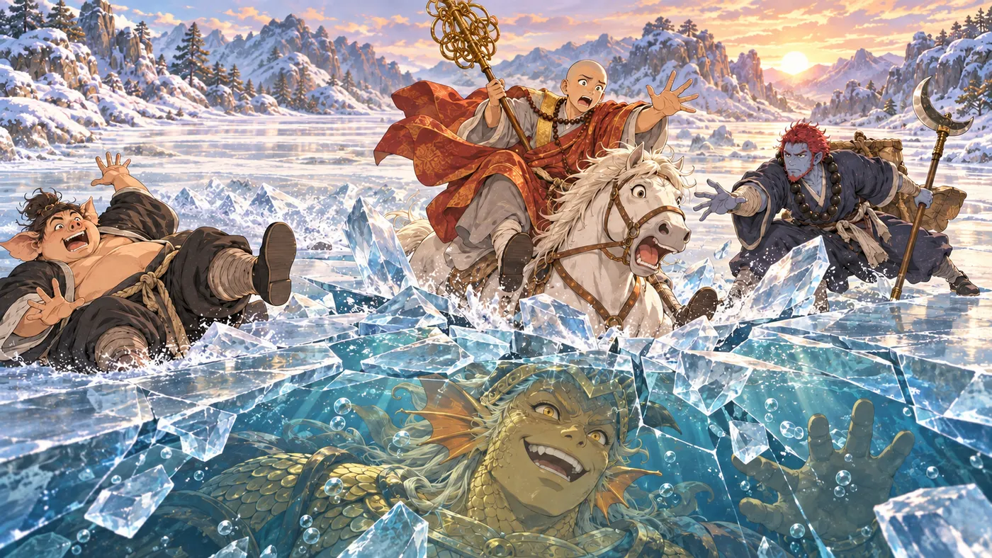 The pilgrims on a frozen river