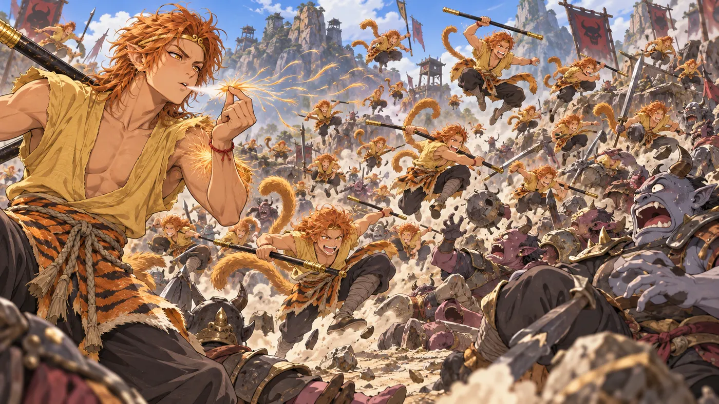 Wukong's hair turns into an army of monkeys