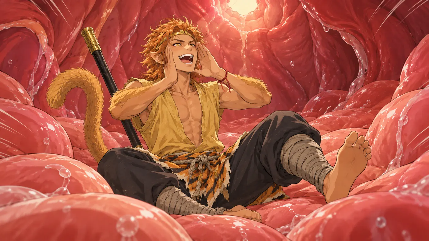 Wukong inside a demon's stomach