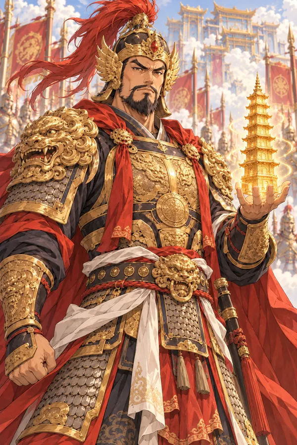 Li Jing holding his pagoda