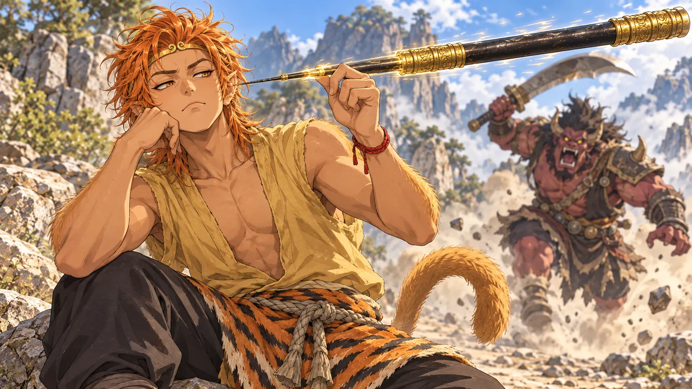 Wukong pulls his staff out of his ear