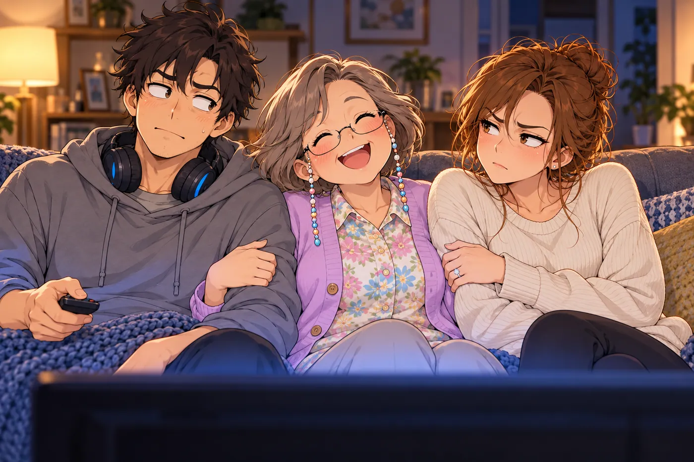 Diane sits between you and Natalie on the couch
