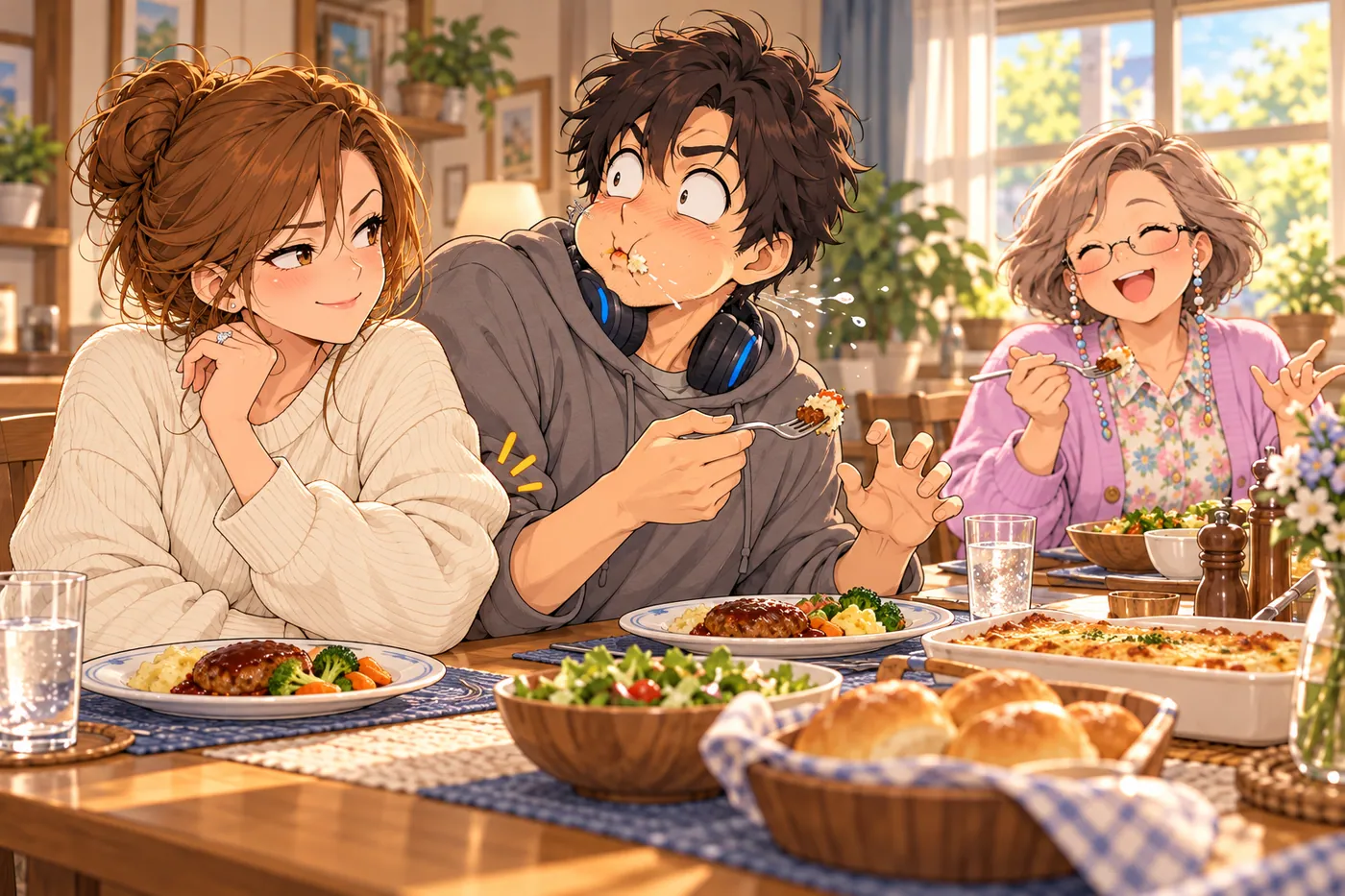Natalie elbows you at the dinner table