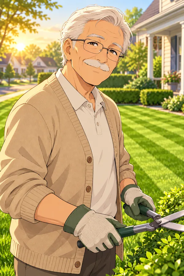 Gary trimming his hedge