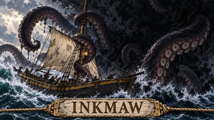 An inkmaw, a giant squid in a cloud of black